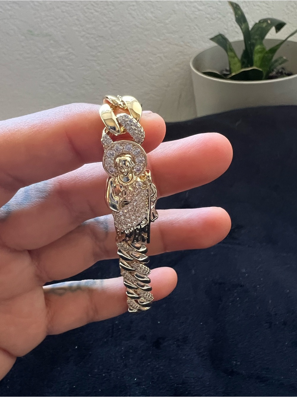 Gold-Tone Pave san just Pendant Bracelet - Sparkling mens Jewelry